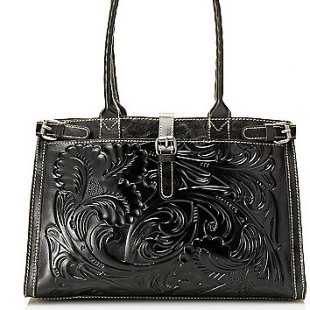 Patricia Nash "Monte" Black Tooled Leather Satchel